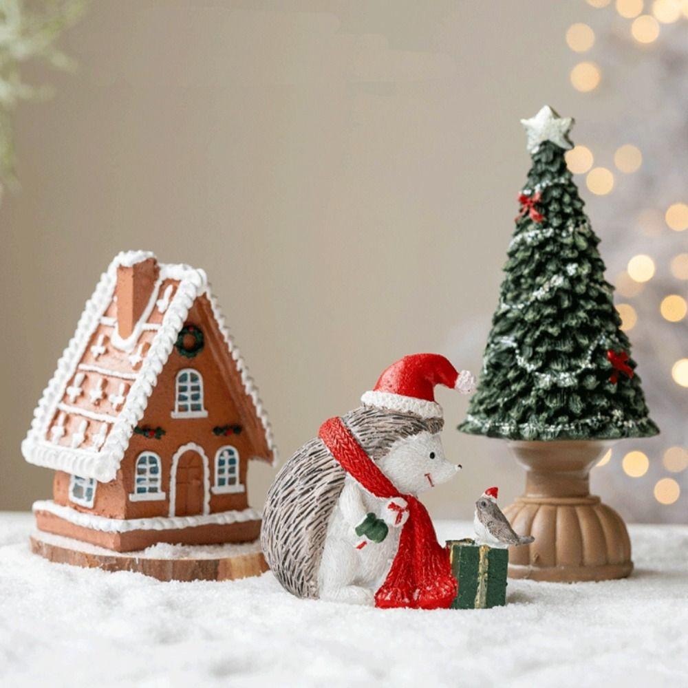 Рождество Изделия из смолы Рождественская елка Статуэтки Ручная работа Фестиваль Миниатюрная фигурка домика Милое настольное украшение Рождественское украшение