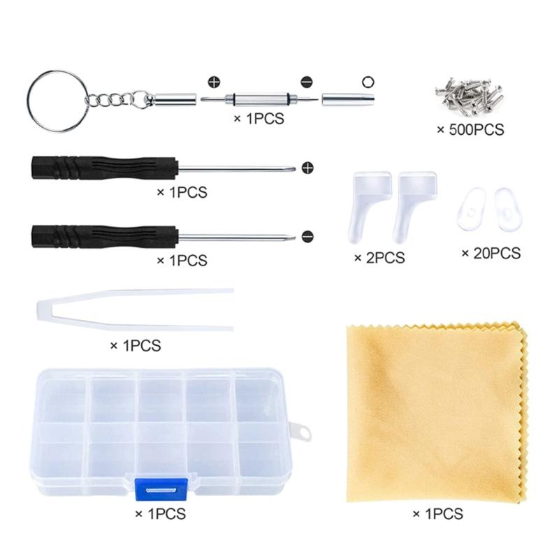 Наборы для ремонта очков Инструмент для ремонта очков с винтами, носоупорами и инструментом Полный набор для починки очков и солнцезащитных очков