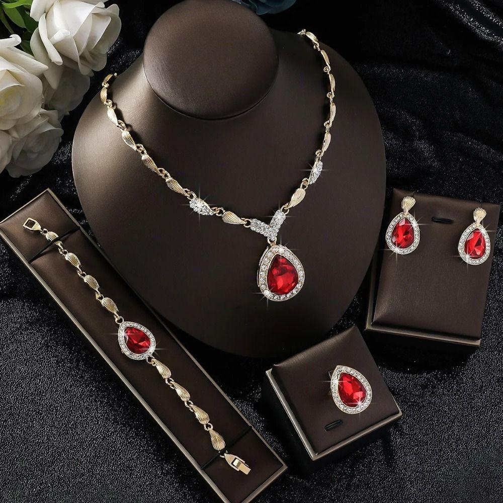 Bracelet Ring Necklace Earrings Set Water Drop Pendant Women Jewelry Set Gifts