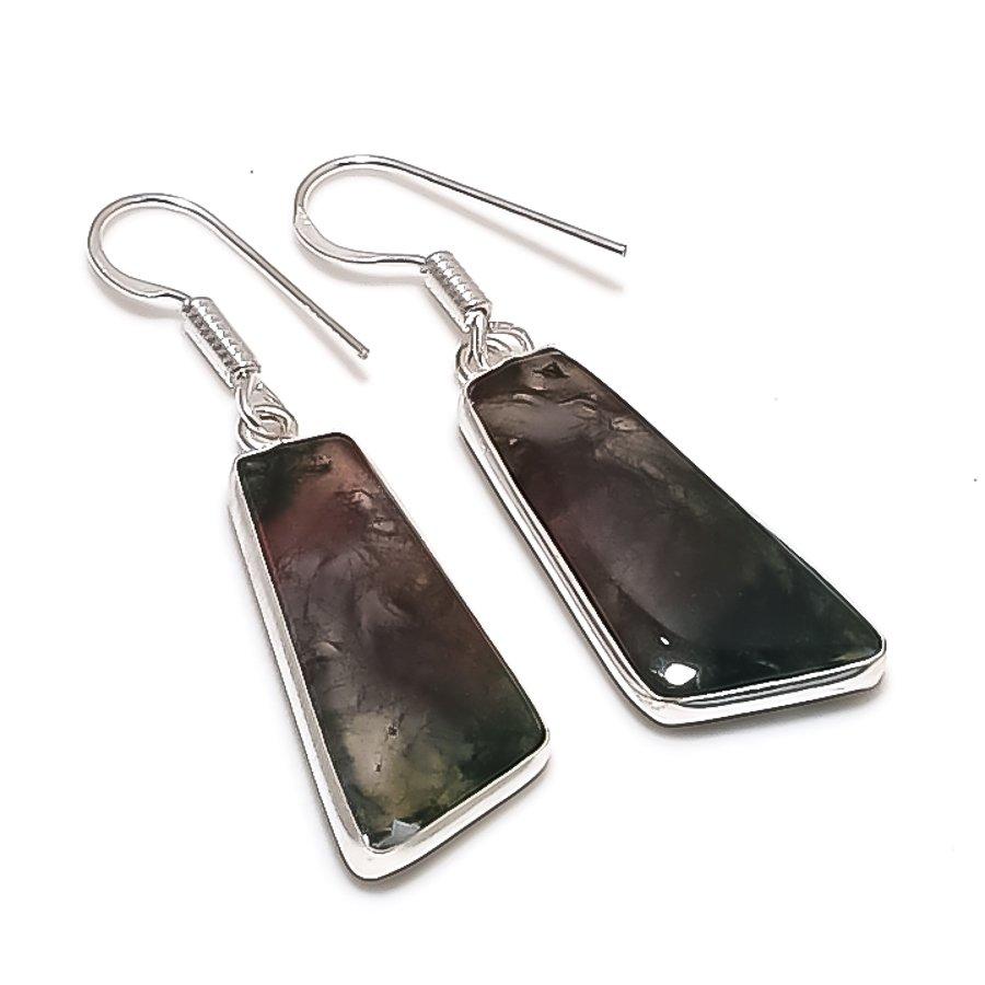 Natural Moss Agate Gemstone 925 Sterling Silver Jewelry Earring 1.77" O4t33