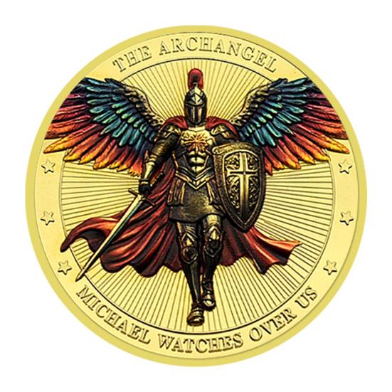 1/3/5Pcs Archangel Michael Challenge Coin Double-sided Carved Metal Medal Commemorative Medallion Round Collection Coin Home Office Desk Decoration