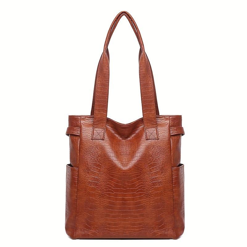 Retro Crocodile Pattern Tote Bag for Women - Fashionable and Spacious Shoulder Handbag KTY