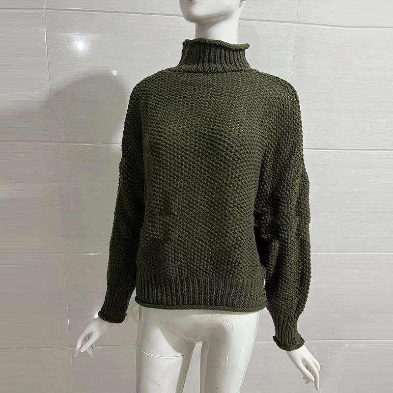 Осенне-зимний женский свитер, вязаный свитер, свитер из пряжи, закрученный подол, пуловер, высокий воротник, рукав «летучая мышь», однотонный топ