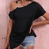 Цепной плечевой ремень с коротким рукавом, неровный подол, женская футболка с косым воротником, свободный топ на одно плечо