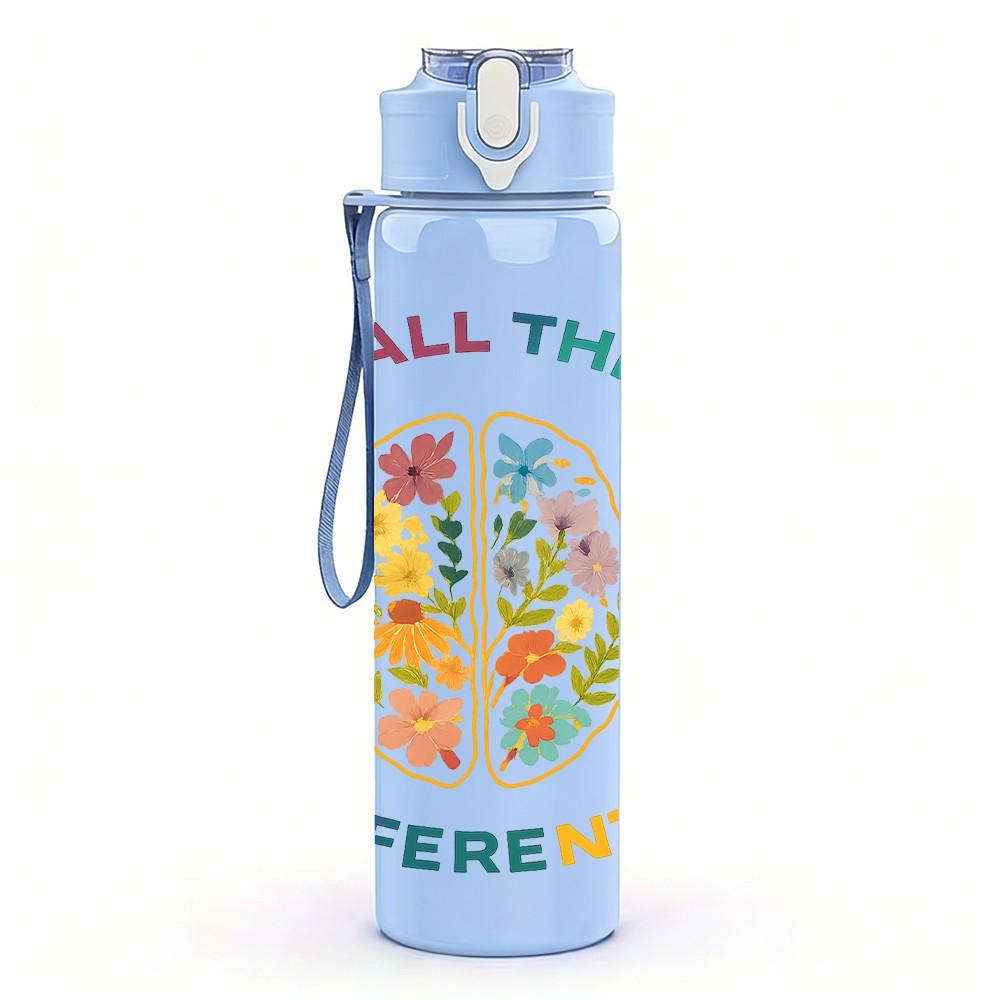 1PC Think Differently Quote 750ml Color Plastic Sports Water Bottle Leakproof Flip Straw Lid Suitable for Sports Office Home Use