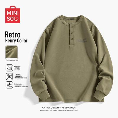 Мужская футболка-henley с вафельной текстурой, с длинным рукавом
