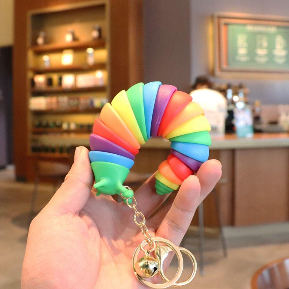 Creative Fidget Slug Keychain Plastic Twist Flexible Fidget Toy Colorful Sensory Slug Decoration