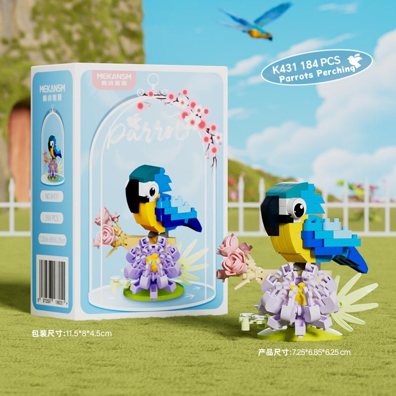 Креативные строительные блоки птица попугай цветок цвет попугай жердочка животное модные игрушки детские развивающие игрушки