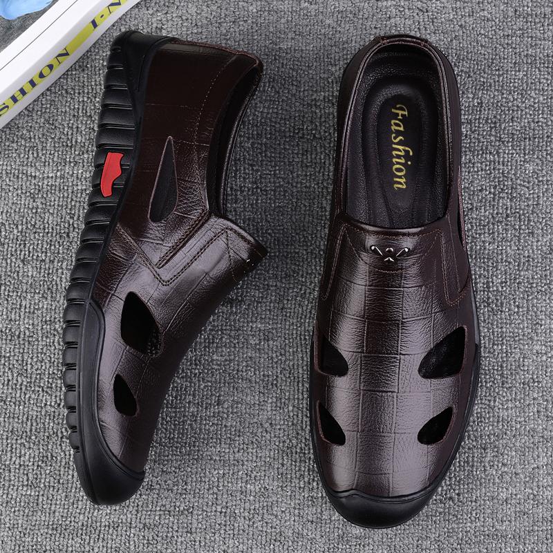 Летние хиты продаж, легкие дышащие туфли с полыми отверстиями, минималистичные мужские кожаные повседневные туфли, мужские сандалии, бесплатная доставка