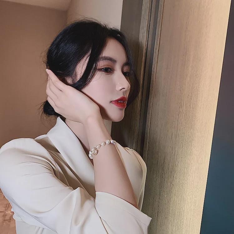 Браслет из пресноводного жемчуга в стиле барокко в корейском стиле - дизайн ракушки «кошачий глаз», простые украшения для студентов и подруг