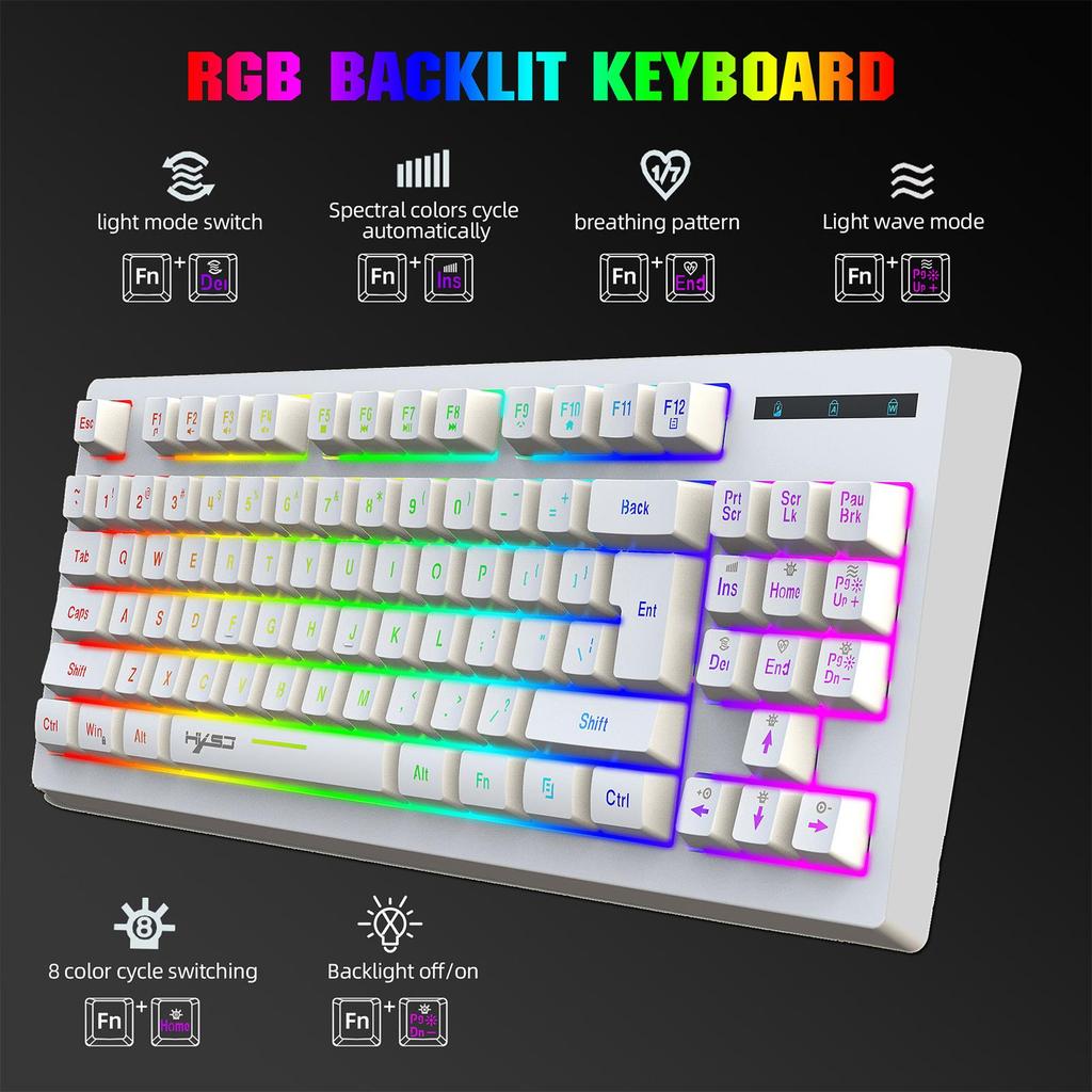 87 клавиш 2,4 ГГц Беспроводная механическая клавиатура RGB-подсветка L100 Игровая клавиатура, Мембранная клавиатура для офисного ноутбука, Дома, Девочки, Мальчика