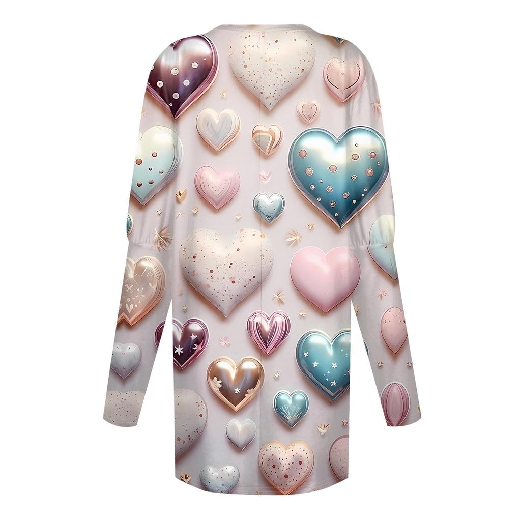 Женский модный повседневный топ с длинным рукавом и круглым вырезом ко Дню святого Валентина с принтом в виде сердца