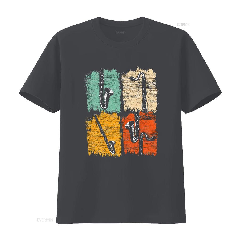 Retro Bass Clarinet T shirt vintage Washed Soft Comfortable designer clothes Casual Slightly homme streetwear Stylish graphic