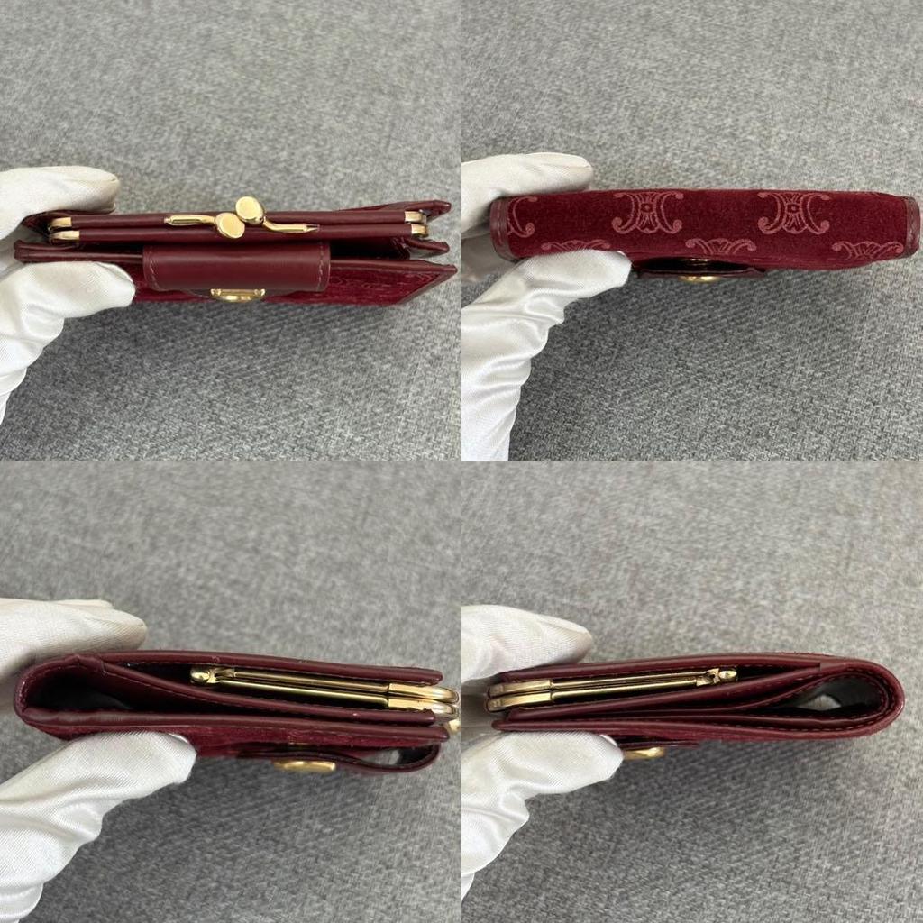 Used 【Beautiful Condition】Celine Macadam Suede x Leather Coin Purse Bi-fold Wallet Bordeaux-like cw497