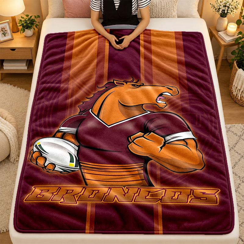 Flannel BlanketBrisbane Broncos Warm Soft Throw Blanket for Indoor Sofa Bed Living Room Use