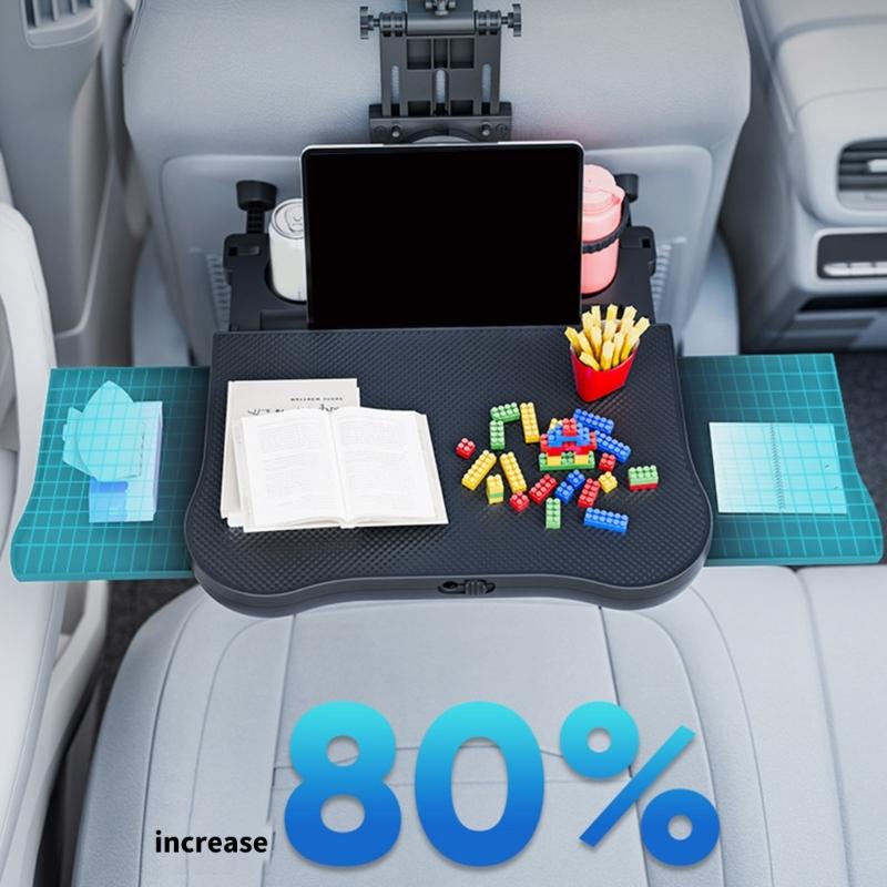 Регулируемый автомобильный стол с нескользящими поверхностями и выдвижным ящиком. Многофункциональный органайзер для заднего сиденья. Простая установка для длительных поездок.