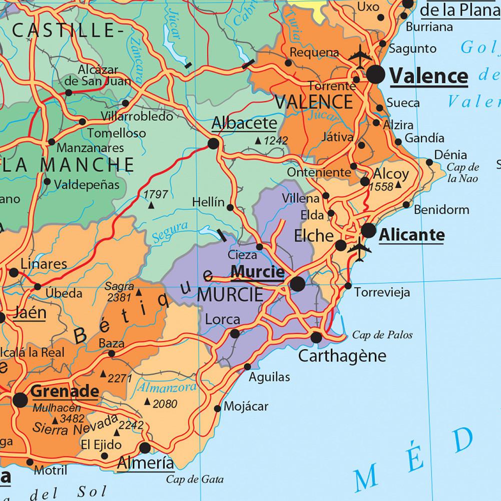 French Map-Spain Administrative Map-Frameless Educational Wall Art Decor,Gift for Language Learners&Geography Enthusiasts