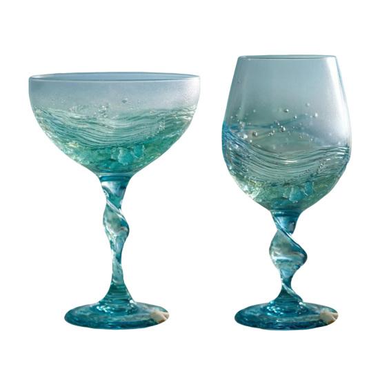 Бокал для вина «Океанская волна» со спиралевидной ручкой, выдувной из морского стекла, кофейная кружка, матовый синий градиентный цвет, стеклянный стакан