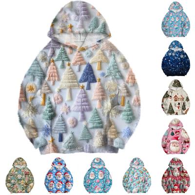 Женская модная толстовка с капюшоном и заниженной линией плеч с длинным рукавом и рождественским принтом