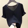 Slim Casual Base Knitted Shirts Women Pullover Half Sleeve Casual V-neck Short Sleeved Shirt Solid Basic Tee Tops