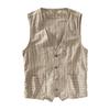 British Style Men Waistcoat V-neck Collarless Striped Print with Vest Coat Sleeveless Pockets Single Breasted Vest