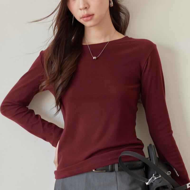 Осенне-зимняя женская однотонная рубашка с круглым вырезом, двухсторонняя, с пескоструйной обработкой, теплая, с высокой эластичной подкладкой, универсальная рубашка-основа