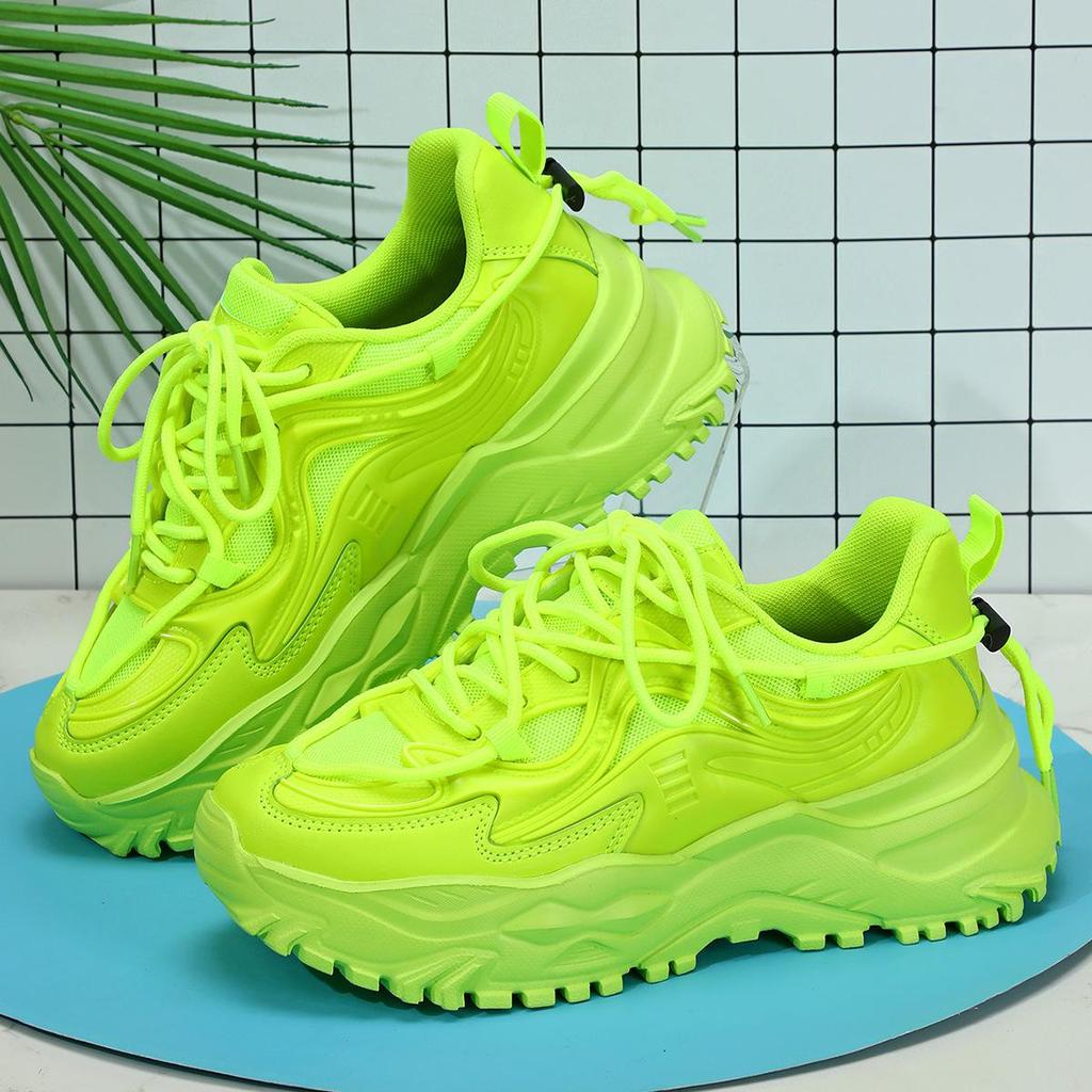 Модные флуоресцентно-желтые повседневные кроссовки, дышащие, весенние, на платформе, спортивная обувь, женские слипоны, женские уличные кроссовки для ходьбы, для влюбленных
