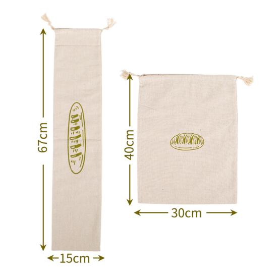 Homemade Reusable Linen Bread French Baguette Drawstring Kitchen Storage Bag