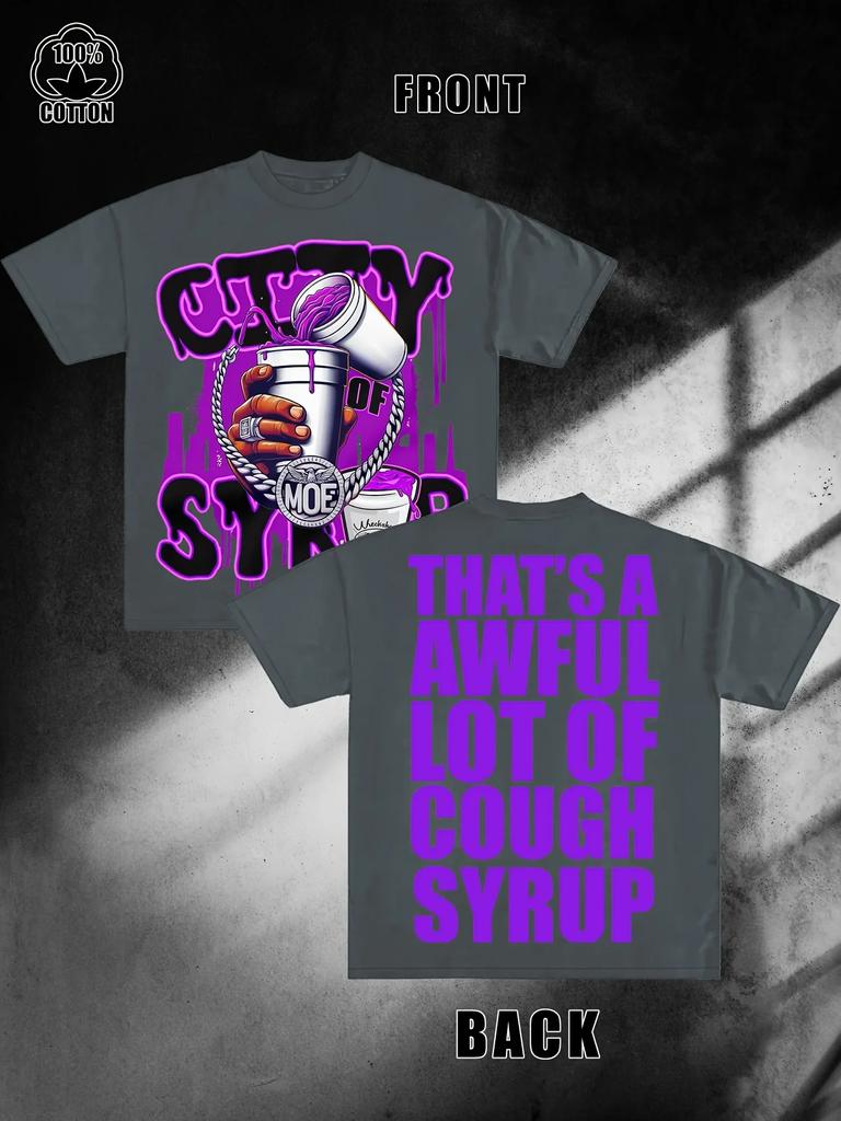 Men's Navy Blue Cotton Pattern T-Shirt "That's Terrible Cough Syrup" Printed Casual Crew Neck Short Sleeve T-Shirt Loose