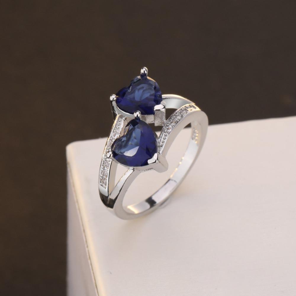 S925 Silver Plated Double Heart Zircon Rings for Women Colorful Sparkling Zirconia Ring Fashion Jewelry