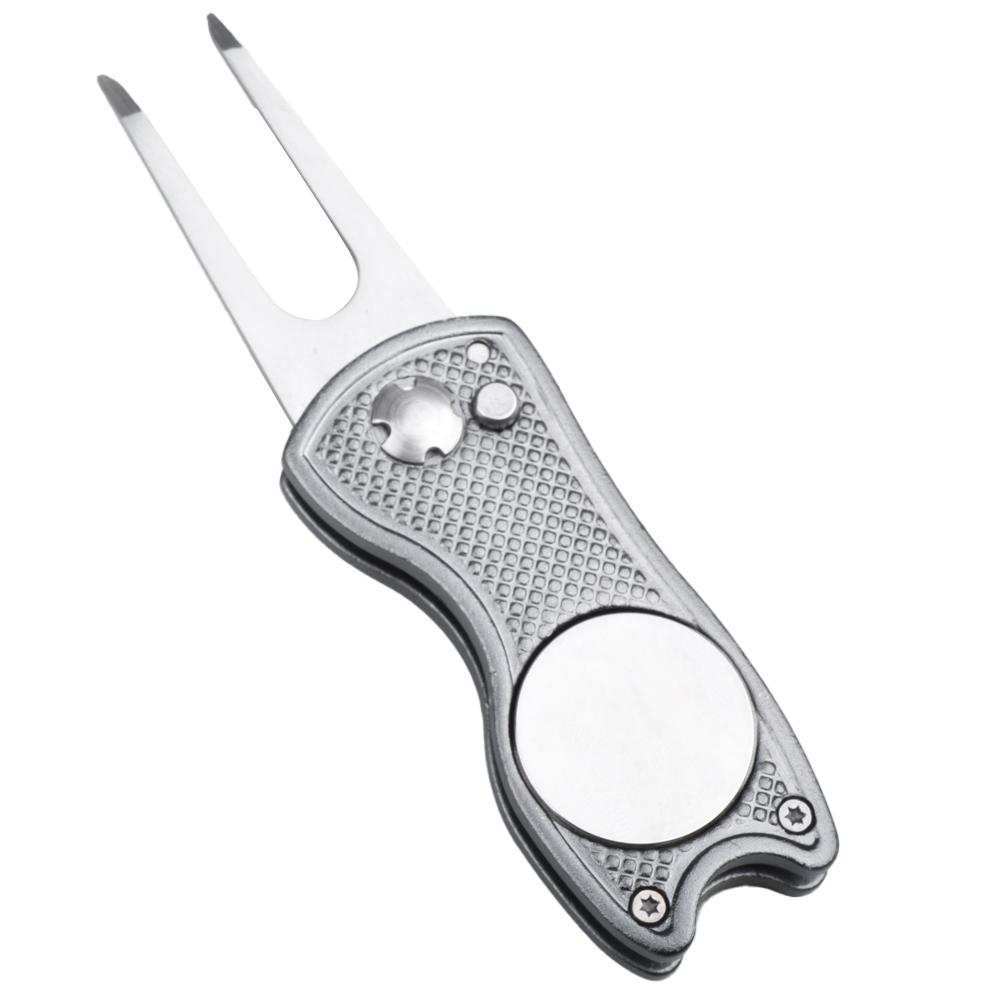 Металлический складной инструмент для ремонта дерна для гольфа с маркером для гольф-мяча