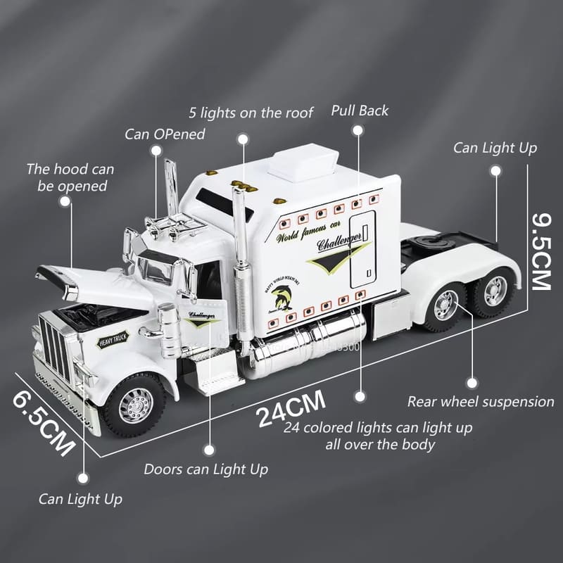 Игрушечная модель тяжелого грузовика Peterbilt 389 в масштабе 1/24, литая модель из сплава, со звуком и светом, модель грузовика с инерционным механизмом, игрушка для мальчика, детская подарочная коллекция