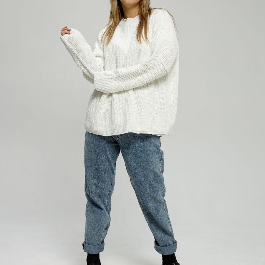 Джемпер женский осенне-зимний круглый вырез пуловер свободный длинный рукав вязаный свитер пальто