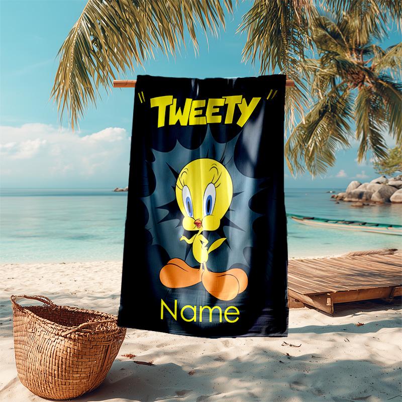 Personalized customized proof beach towel with Tweety pattern - soft, absorbent,quick-drying,perfect swimming,camping&bathing