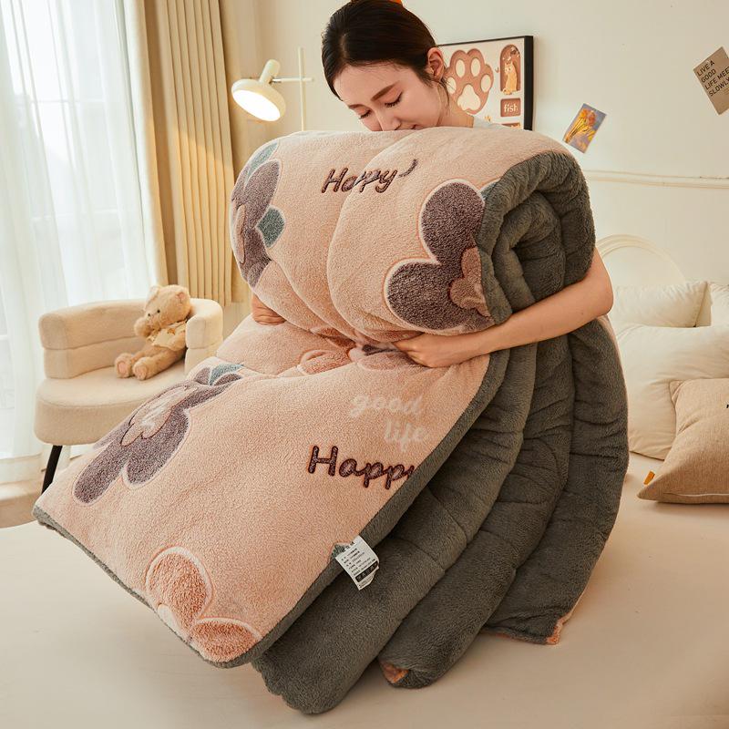 Snowflake Double-Sided Velvet and Lambskin Winter Quilt for Dormitory, Spring & Autumn Use