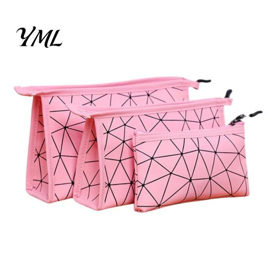 Large Capacity Makeup Pouch 3Pcs/Set Travel Bags, Waterproof Faux Leather Cosmetic Organizer Set Portable Geometric Toiletry Bags for Skincare,