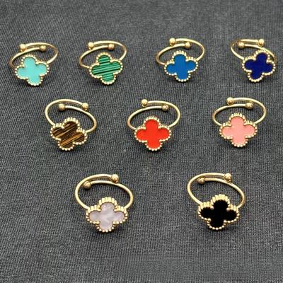 Кольцо из нержавеющей стали с четырьмя листами клевера, регулируемое, с открытым концом, 18 карат, модные кольца со столетним дизайном