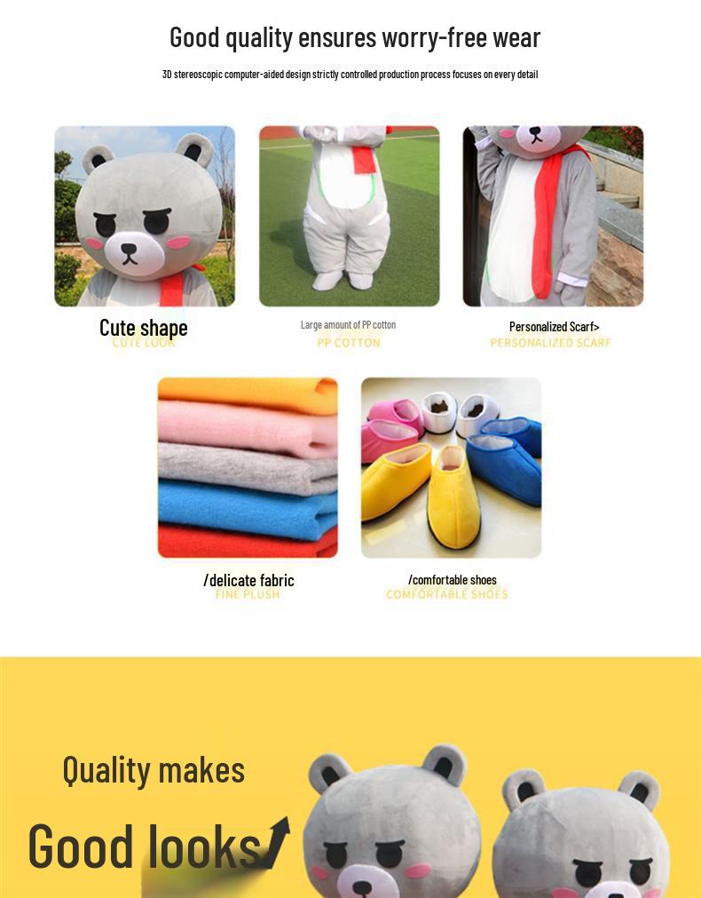 TikTok Style Cartoon Bear Mascot Costume for Adults - Ideal for Promotional Events and Dance Performances