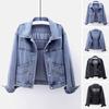 Женская куртка с отложным воротником, длинный рукав, однобортная, однотонная, с пуговицами, вышитыми карманами, короткая, джинсовая, в стиле хип-хоп, уличная, женское пальто