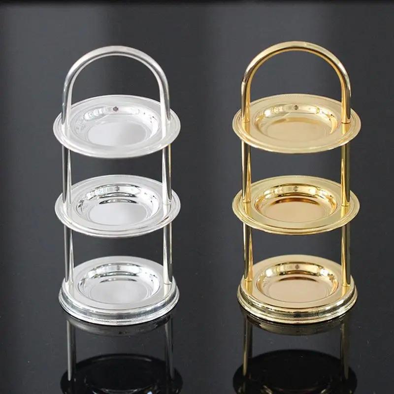 Подставка для сервировки Поднос для кексов Торт Десертная башня Тарелка для выпечки Держатель фруктов Многоуровневая свадебная стойка Послеобеденный чай 3 металлических пирога