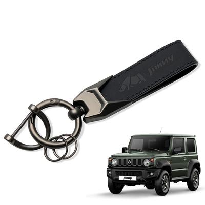 Автомобильный брелок из натуральной кожи для Jimny JB64 и JB74, для ключа, карабин с тиснением, удобный, простой и черный [MiJuduo] серии, кольцо, логотип,