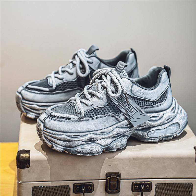 2024 Новые спортивные туфли в стиле ретро, повседневные и дышащие кроссовки для бега на толстой подошве, мужские туфли на шнуровке, увеличивающие рост