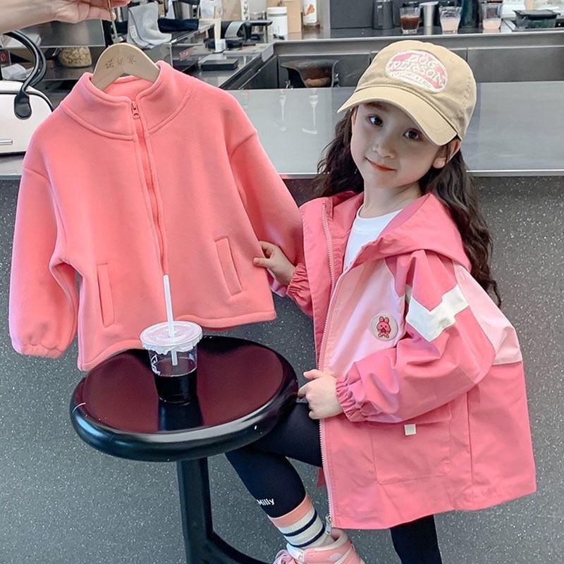 Детское модное пальто с капюшоном 3 в 1 из толстой ткани Hardshell для девочек на весну и осень