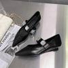 Fashion Pointed Toe Women Mules Ballet Dance Loafers 2024 New Arrivals Black Brown Silver Metal Chain Casual Sandals Belt Buckle