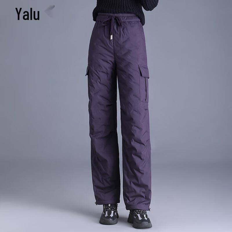 Yalu Women's Winter Warm High-Waist Cargo Down Pants