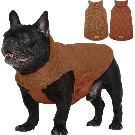 Kuoser Reversible Dog Coat – Warm Fleece & Quilted Waterproof Dog Jacket, Double-Sided Cold Weather Dogs Winter Coat with Harness Hole, Windproof