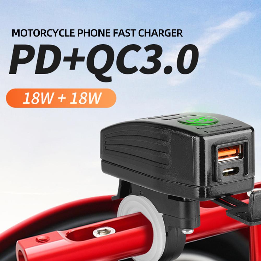 USB-зарядное устройство для мотоцикла с вольтметром PD QC3.0, быстрая зарядка на руль 12/24 В, водонепроницаемый адаптер для розетки, аксессуары для мотоциклов