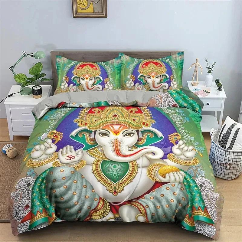 Пододеяльник с изображением Господа Ганеши, размер King Size, микрофибра, индийский слон, богемный мандала, комплект постельного белья для мальчиков и девочек, декор комнаты