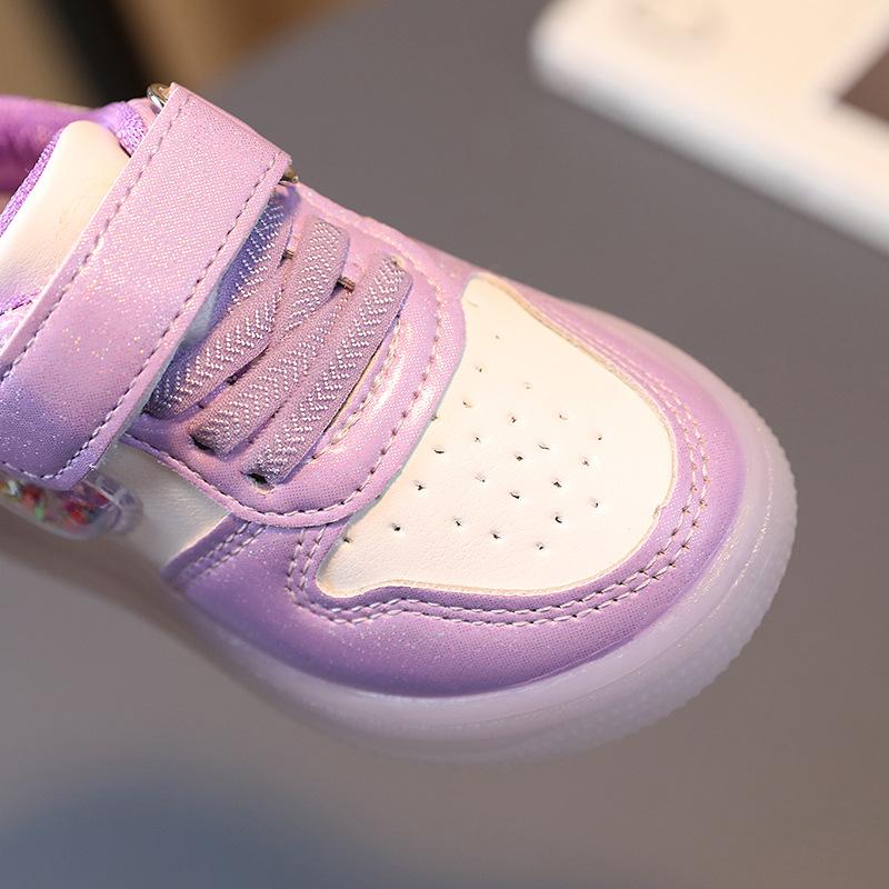 TS JYL JK194 Girls Leather Light Up Sneakers Breathable Upper Soft Sole For Small Age Toddlers