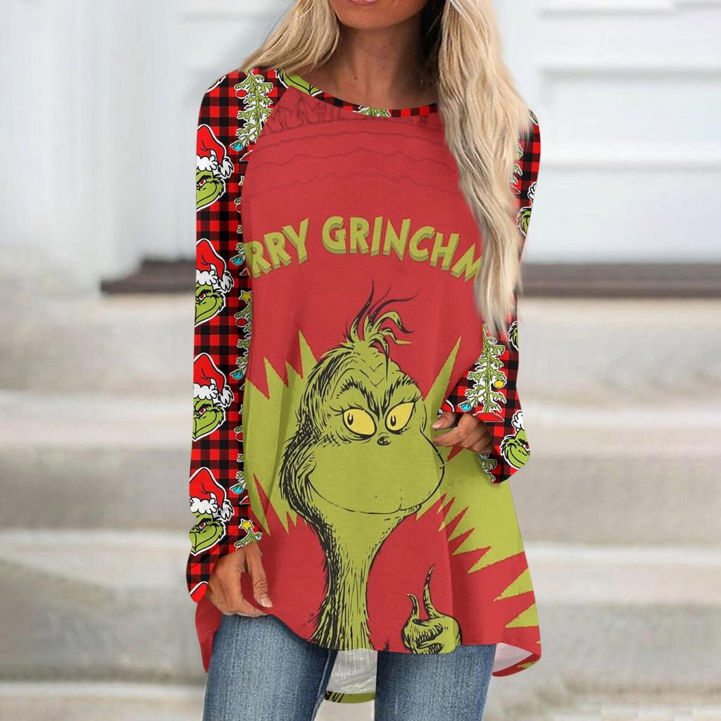 Женская модная повседневная футболка с принтом на плечах, длинным рукавом, круглым вырезом, средней длины